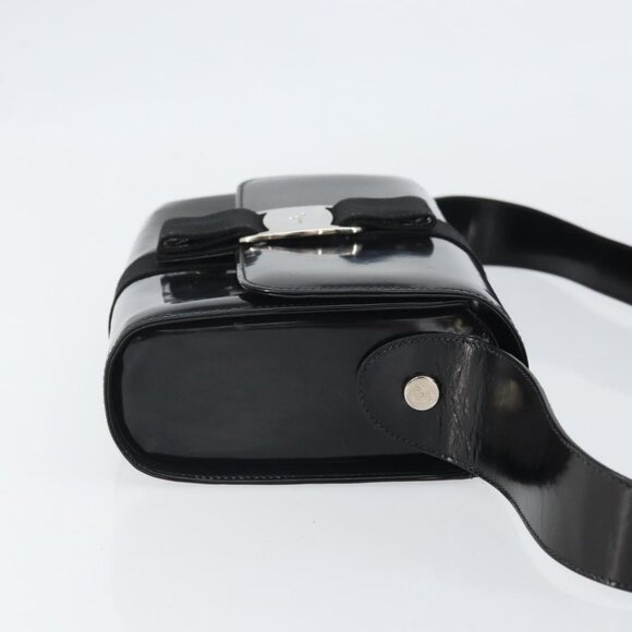 Authentic Salvatore Ferragamo Shoulder Bag Patent leather Black Silver - Picture 11 of 16